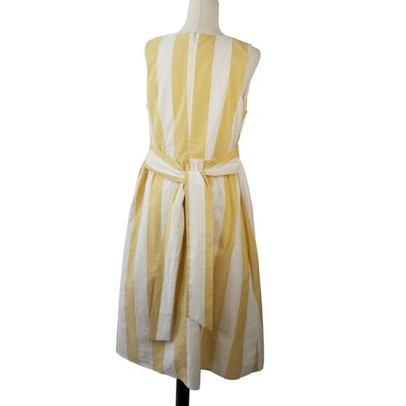 Christopher & Banks Yellow White Stripe Sleeveless Tie Waist Dress Lovely 10 - Picture 3 of 6